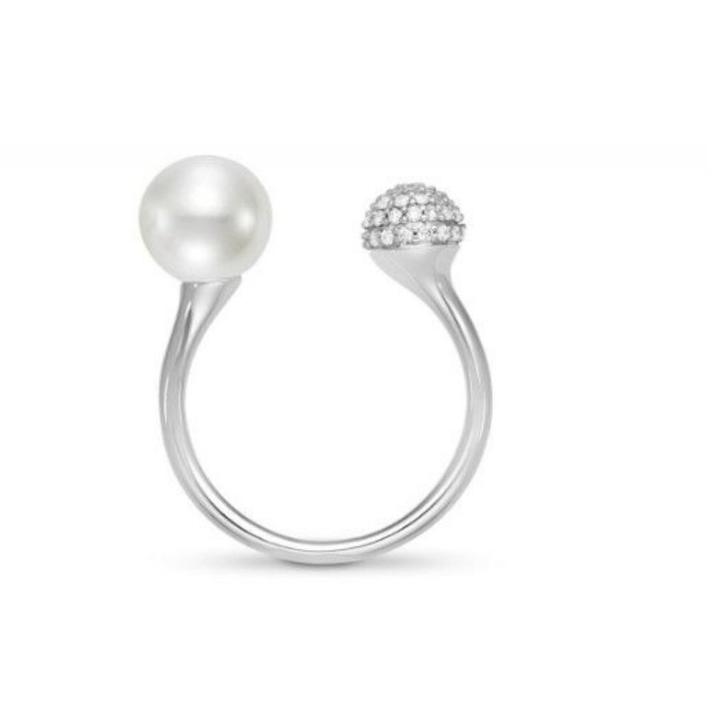Geo Sphere Open Band Pearl and Zirconia Adjustable Ring - Picture 2 of 9